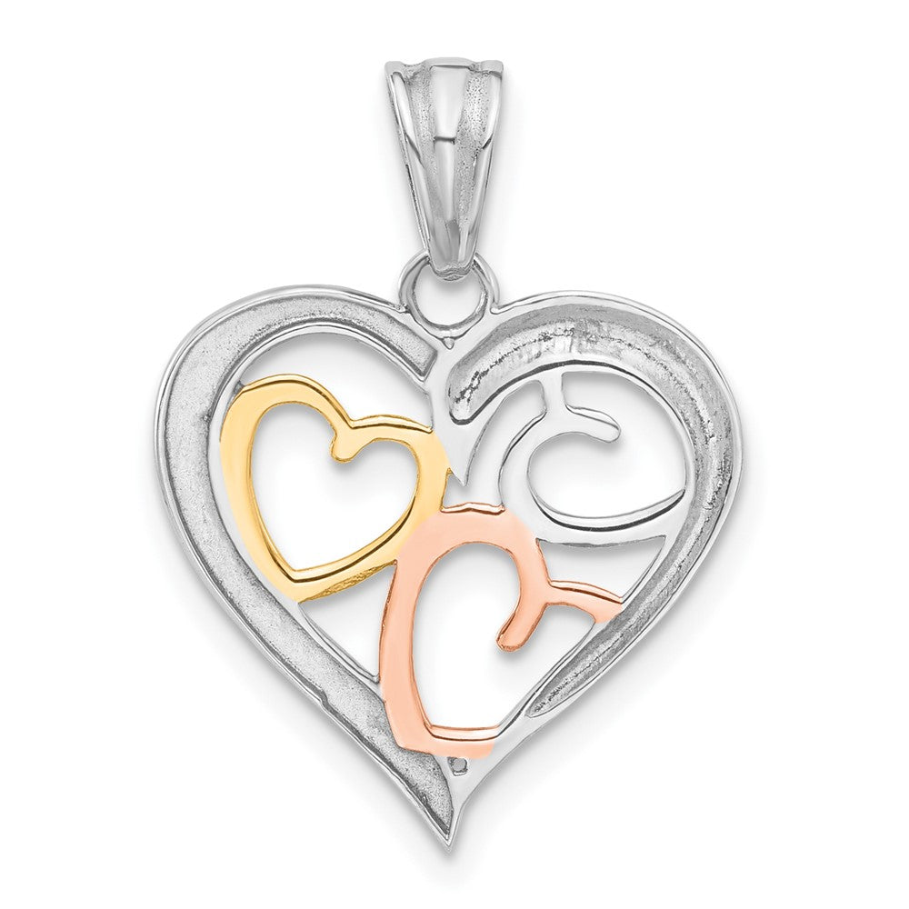 14K Tricolor-Gold Tricolor-diamantgeschliffener Herzen-Anhänger