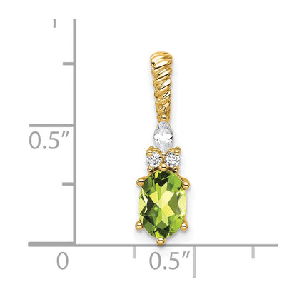 14K Gelbgold Diamant und 7x5 Oval August/peridot Gedreht Kette Anhänger