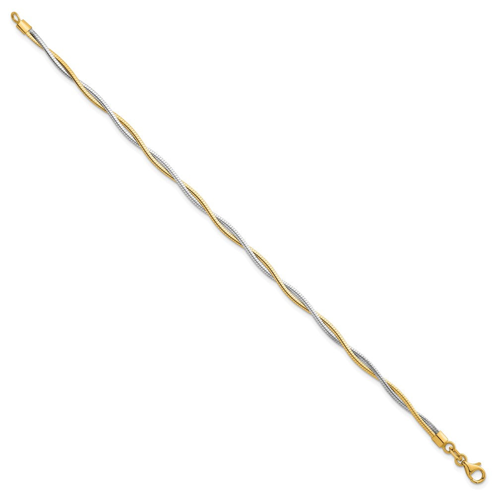 14K Bicolor Gold Bicolor Poliert Gedreht Rund Omega 7.5 Zoll Armband