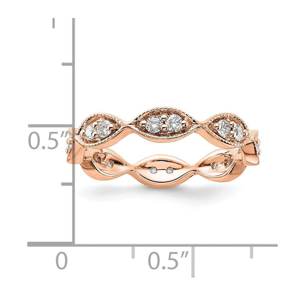 14K Roségold Polierter Memoire-Ehering Vintage-Pavé mit 0,5K Diamanten, Größe 7