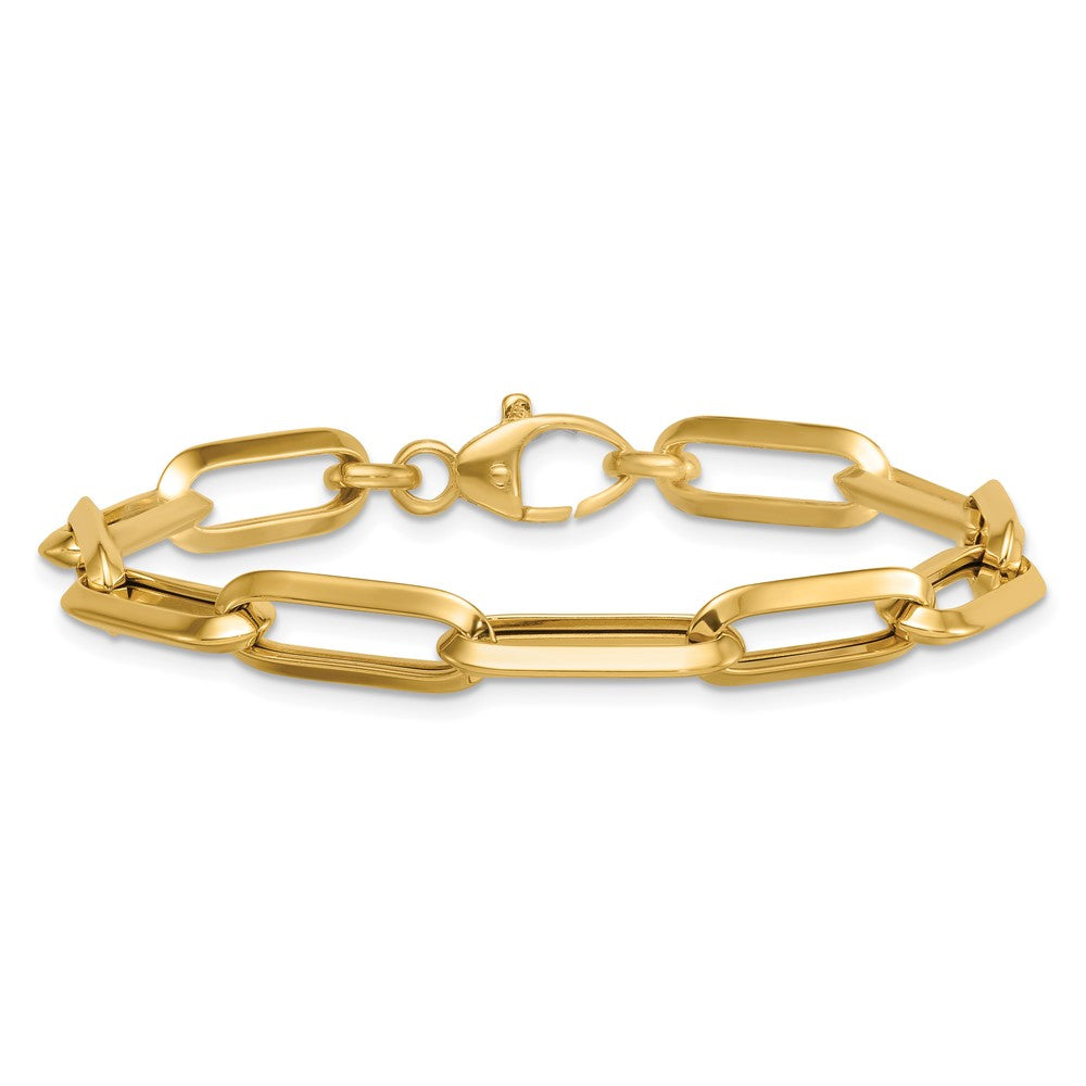 14K Gelbgold Poliert 7mm Büroklammer Glieder Kette 7.5 Zoll Armband