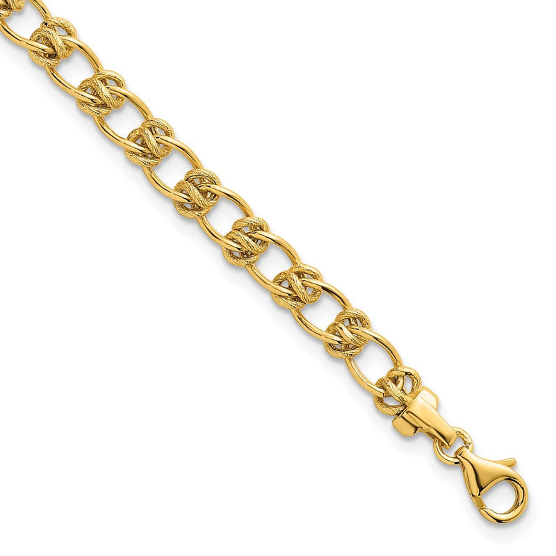14K Gelbgold Poliert und Strukturiert 5.0mm Fantasie Knoten Glieder 17 Zoll Halskette