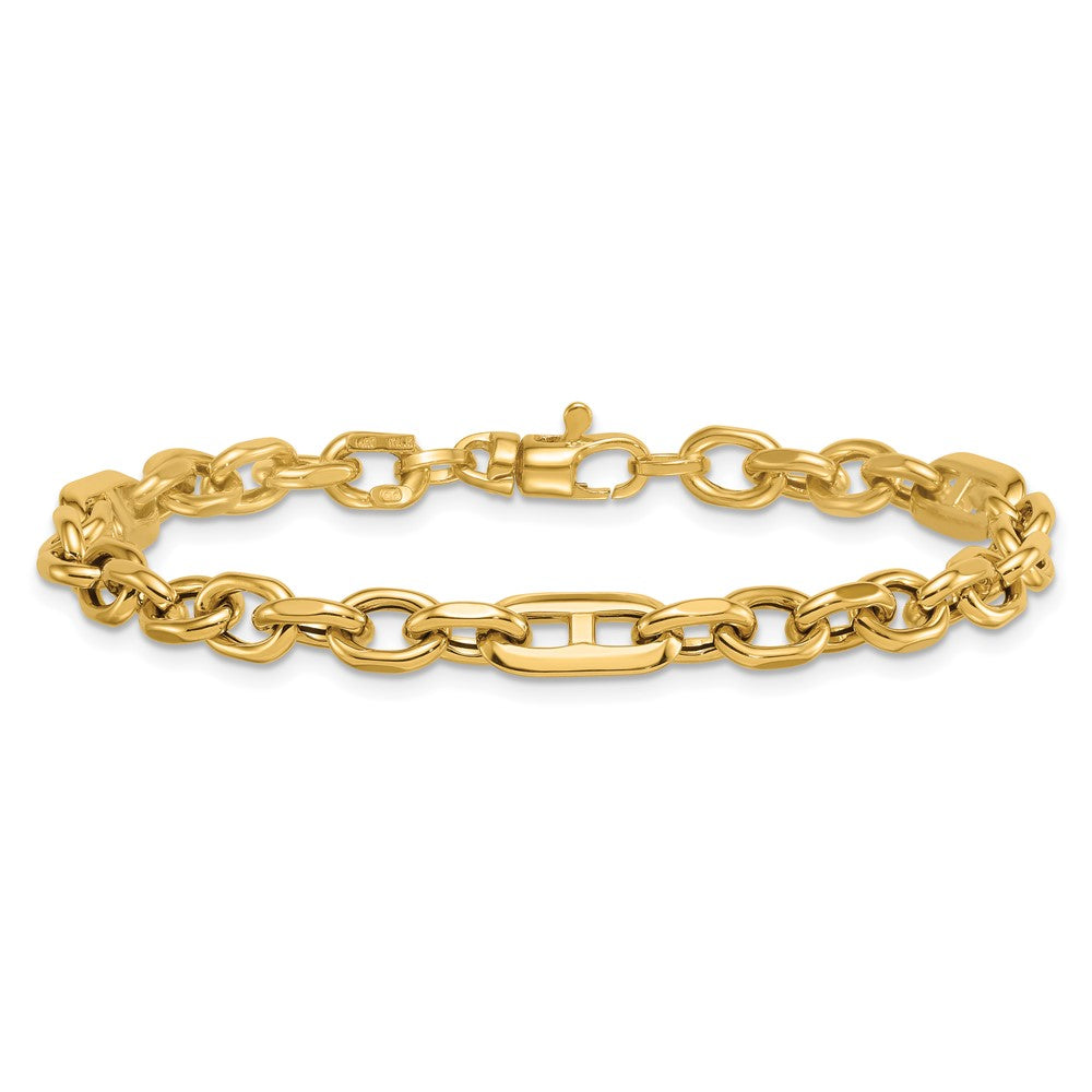 14K Gelbgold Poliert 5.7mm Oval und Anker Glieder Gliederarmband