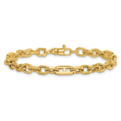 14K Gelbgold Poliert 5.7mm Oval und Anker Glieder Gliederarmband