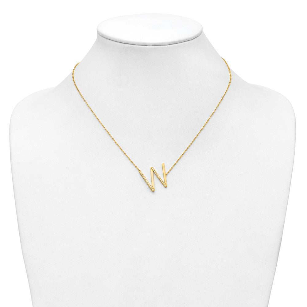 14K Gelbgold Seitlich Diamant Initiale W 18 Zoll Halskette