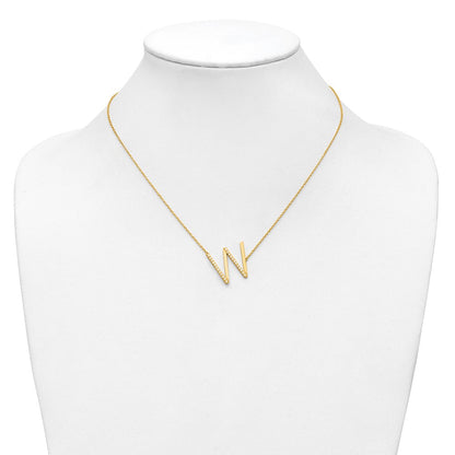 14K Gelbgold Seitlich Diamant Initiale W 18 Zoll Halskette