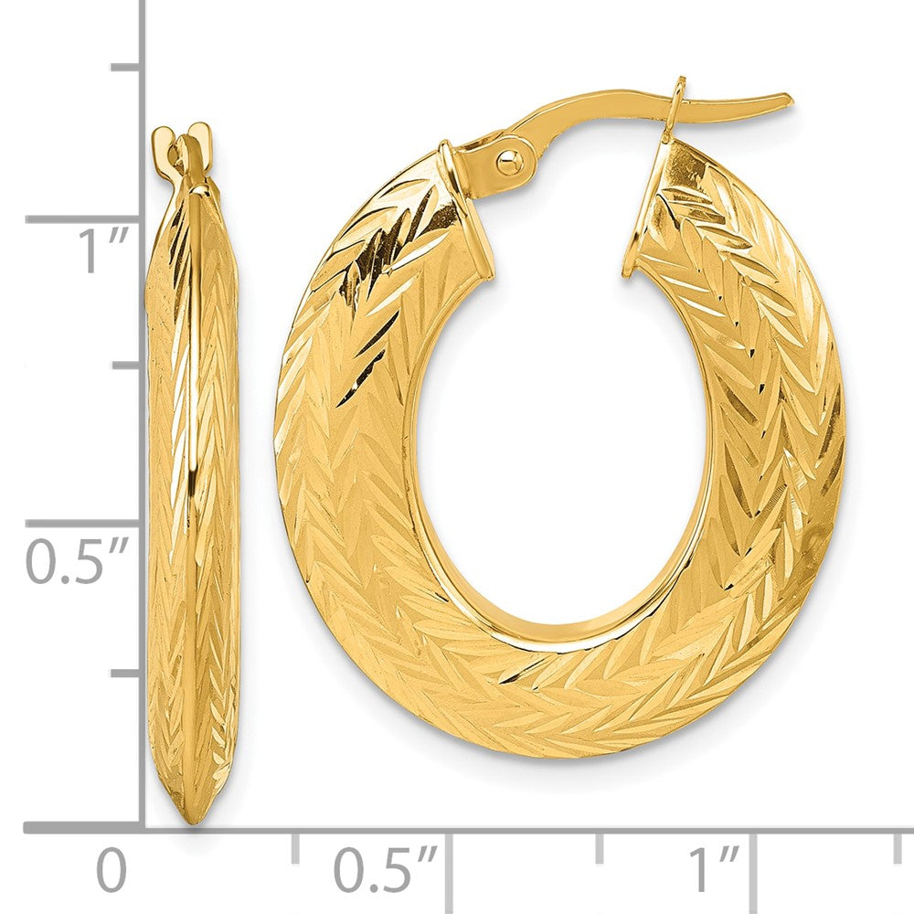 14K Gelbgold Poliert und Diamantiert 3.4mm X 27mm Messer-edge Oval Röhre Creolen