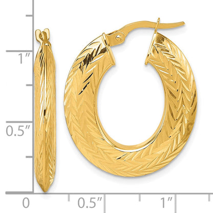 14K Gelbgold Poliert und Diamantiert 3.4mm X 27mm Messer-edge Oval Röhre Creolen