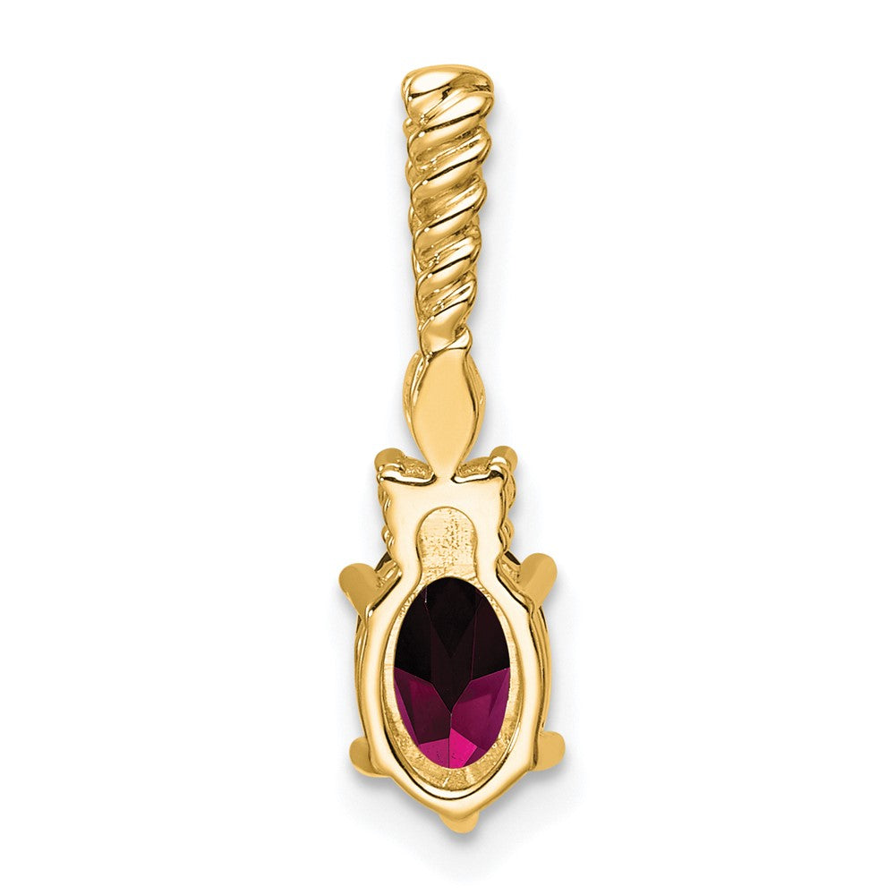 14K Gelbgold Diamant und 7x5 Oval June/rhodolite Granat Gedreht Kette Anhänger