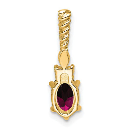 14K Gelbgold Diamant und 7x5 Oval June/rhodolite Granat Gedreht Kette Anhänger