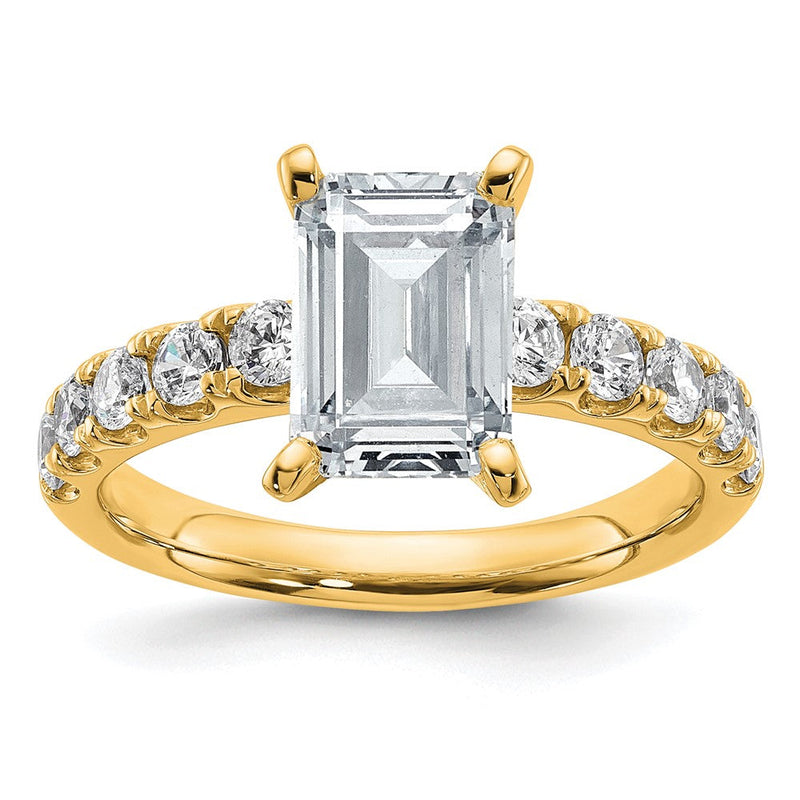 14K Gelbgold Zertifiziert 2 3/4 Karat Im Labor Gezüchtet Diamant Vs+ F+ Smaragd Komplett Verlobungsring