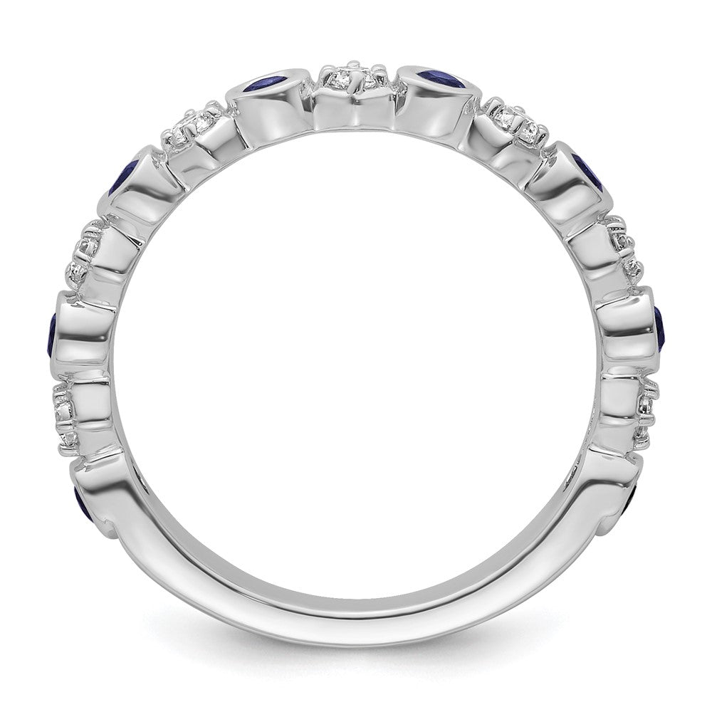 14K Weißgold Fashion-Ring mit Diamant und Saphir, poliert