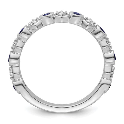 14K Weißgold Fashion-Ring mit Diamant und Saphir, poliert