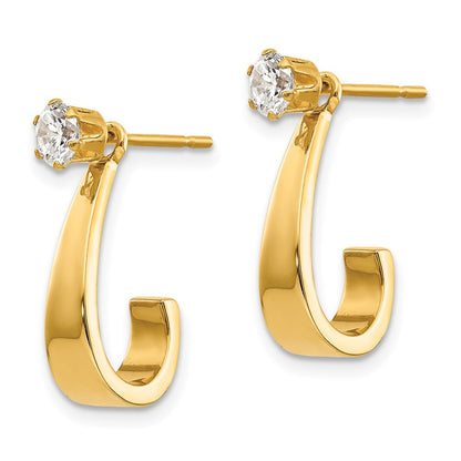 14K Gelbgold Poliert J-hoop Jacken mit 4mm Zirkonia Ohrstecker