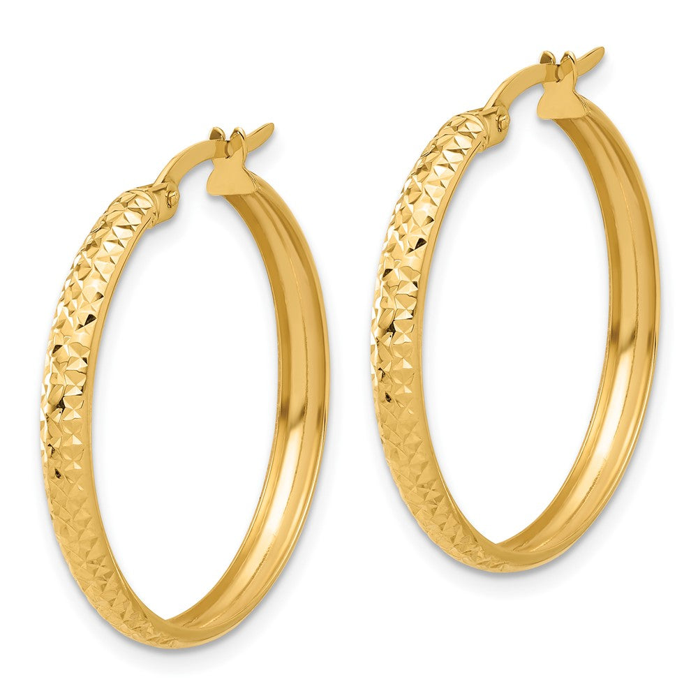 14K Gelbgold 3x26mm Poliert und Diamantiert Creolen