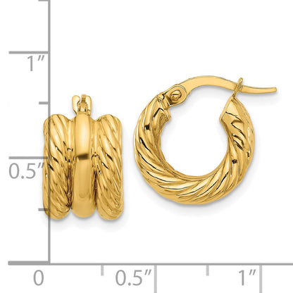 14K Gelbgold Poliert und Gedreht Creolen