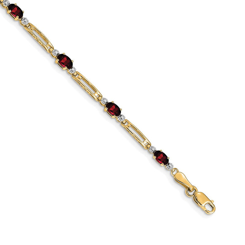 14K Gelbgold Komplett Diamant und Oval Granat Fantasieglieder 7 Zoll Armband