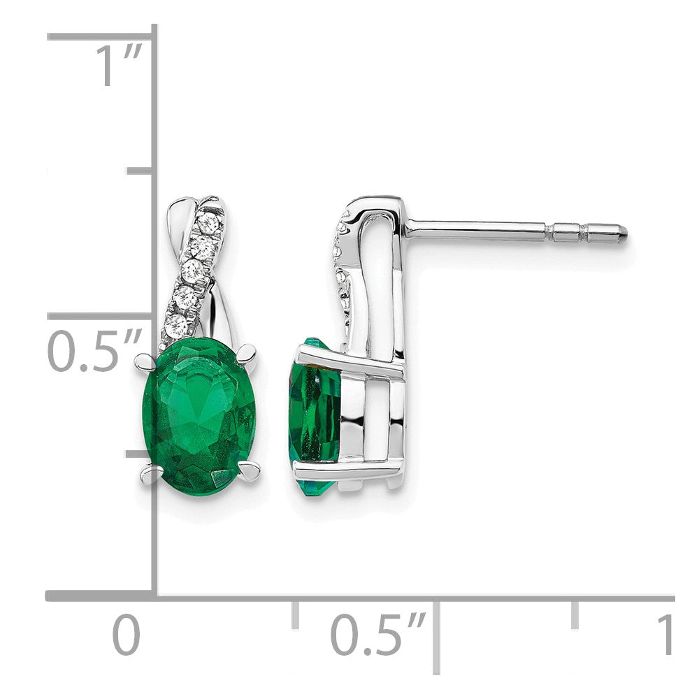 14K Weißgold Ohrringe mit ovalem 7x5 mm Mai/Labor gezüchtetem Smaragd und Diamant