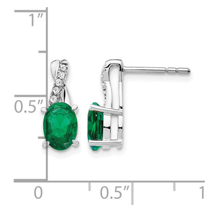 14K Weißgold Ohrringe mit ovalem 7x5 mm Mai/Labor gezüchtetem Smaragd und Diamant