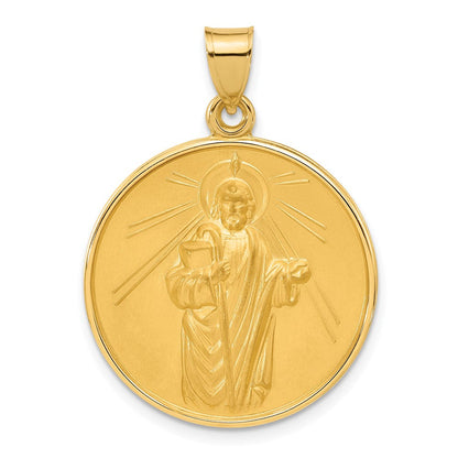 14K Gelbgold Poliert und Satiniert Groß Massiv St Jude Thaddeus Medaille Rund Anhänger
