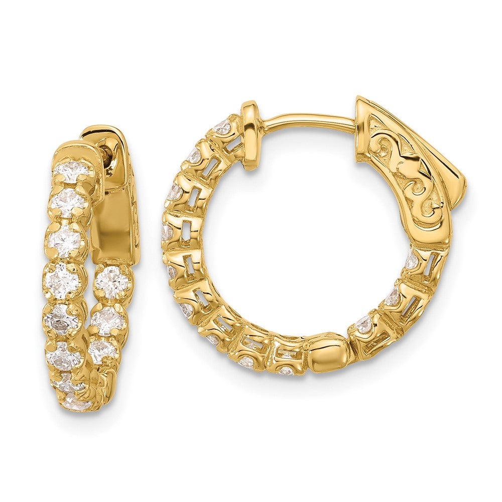 14K Gelbgold.84 Karat Diamant In/out Creole mit Sicherheits Verschluss Ohrringe