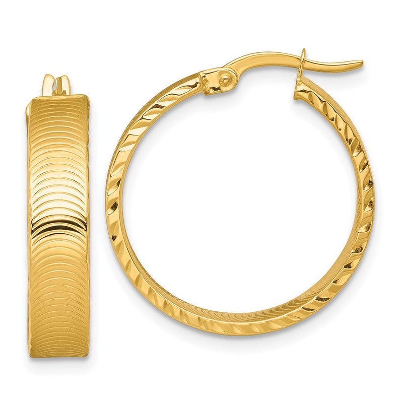 14K Gelbgold Poliert 5.0 X 22mm Diamantiert Strukturiert Röhre Creolen