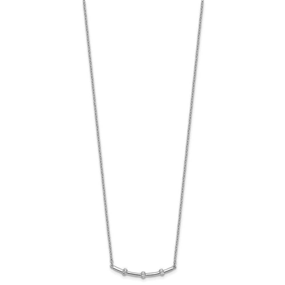 14K Weißgold Poliert 1/20 Karat Diamant Gebogen Stab 18 Zoll Halskette
