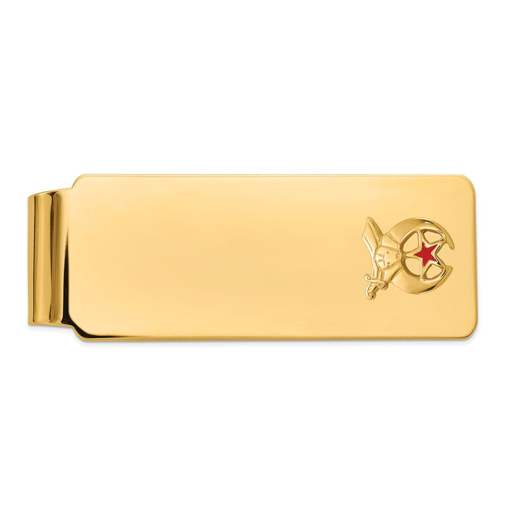 14K Gelbgold Herren Poliert und Strukturiert mit Rot Emaille Freimaurer Shriner Mittel Geldklammer