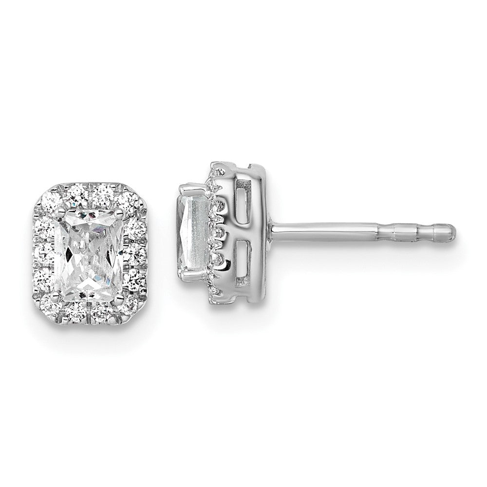 14K Weißgold Ohrstecker mit Labor-Diamanten im Smaragdschliff, Halo-Fassung, 0,625 ct., VS/SI+ G+