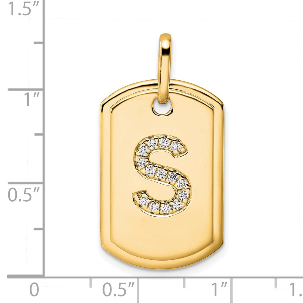 14K Gelbgold Diamant-Erkennungsmarken-Charm mit Initiale „S