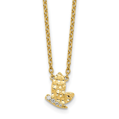 14K Gelbgold Poliert und Gehämmert 1/20 Karat Diamant Schmetterling 18 Zoll Halskette