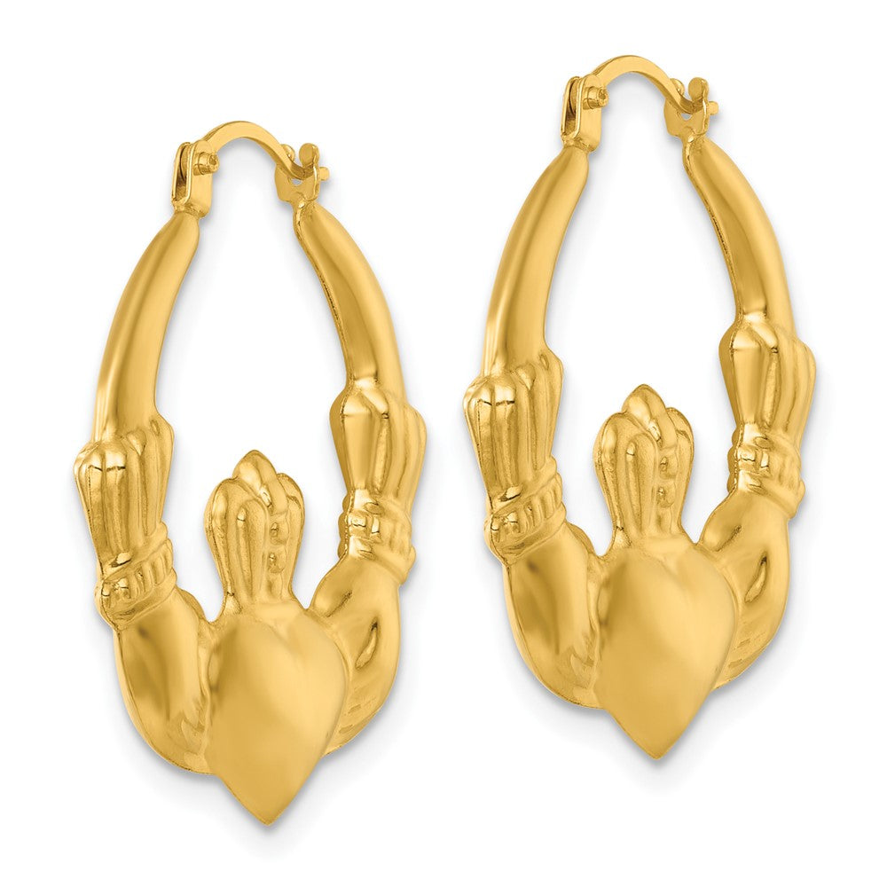 14K Gelbgold Poliert 24.00mm Claddagh Hohl Creolen
