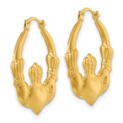 14K Gelbgold Poliert 24.00mm Claddagh Hohl Creolen