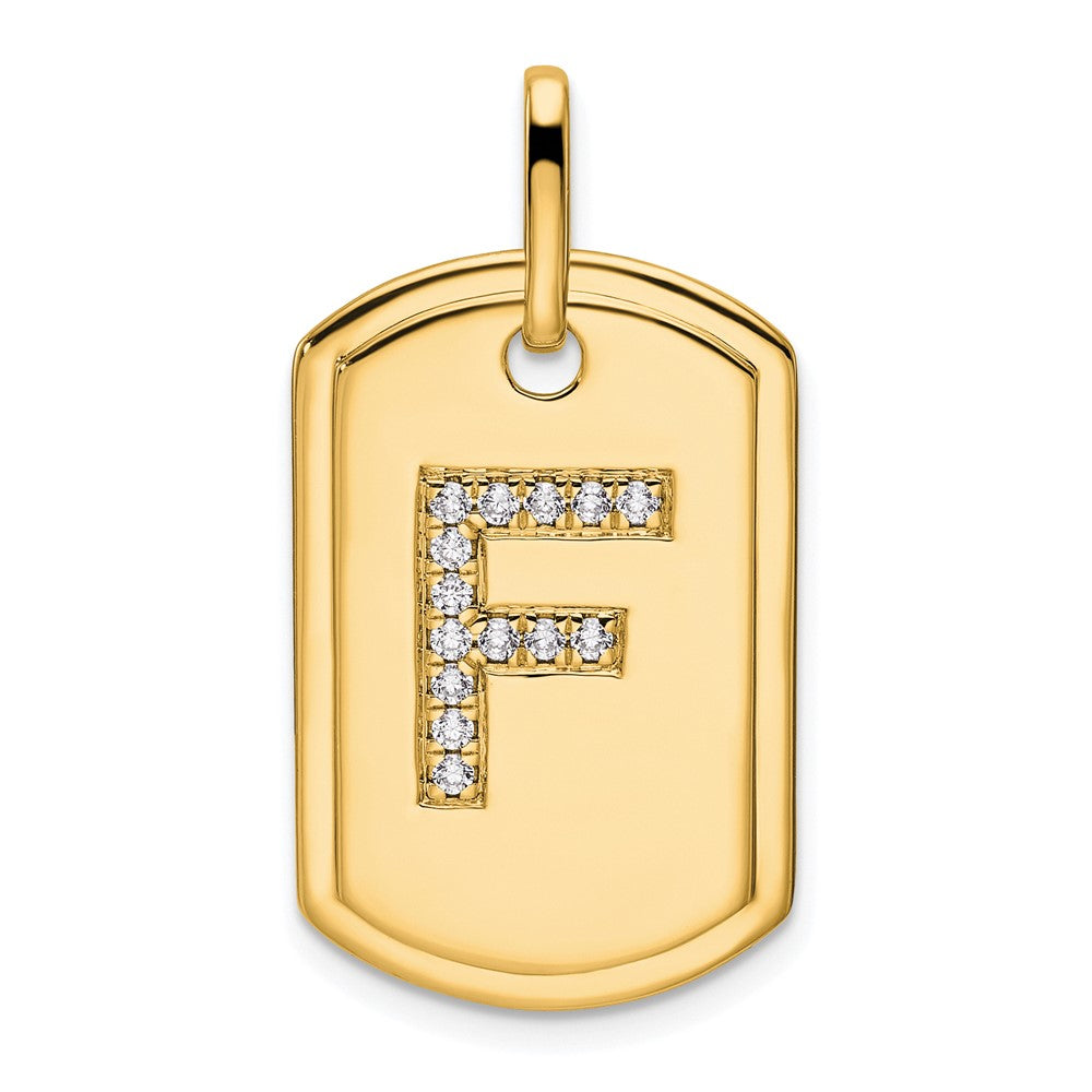 14K Gelbgold Diamant-Initiale F Hundemarken-Charm