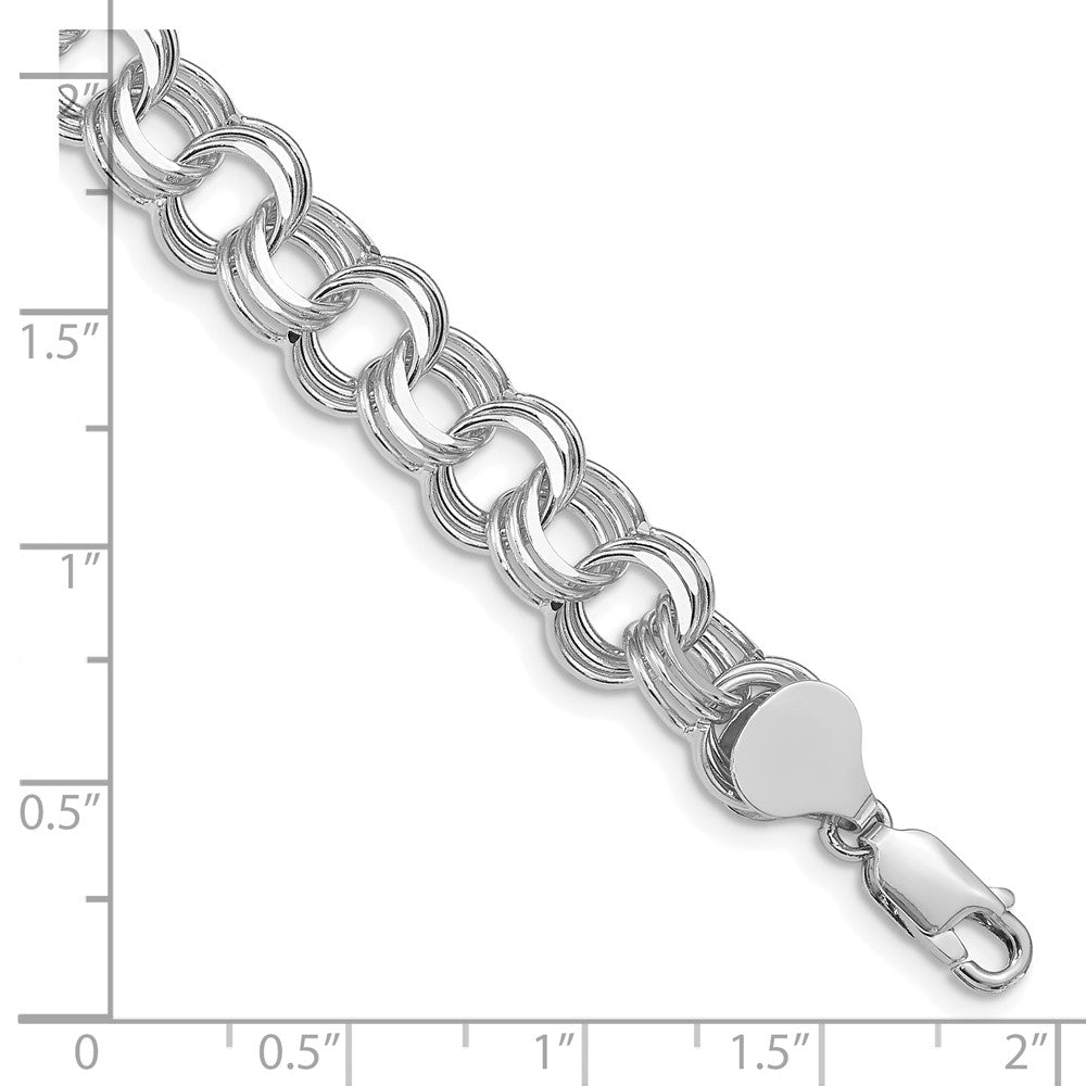 14K Weißgold 9mm Massiv Dreifach Glieder Charm Armband