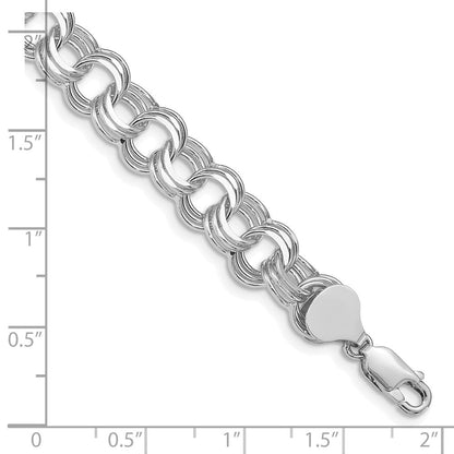 14K Weißgold 9mm Massiv Dreifach Glieder Charm Armband