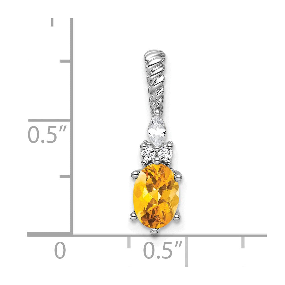 14K Weißgold Diamant und 7x5 Oval November/citrine Gedreht Kette Anhänger