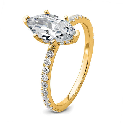 14K Gelbgold Verlobungsring mit Solitär und zertifiziertem, im Labor gezüchtetem Diamant im Marquise-Schliff, 2K, VS/SI+ G+, mit auslaufender Fassung