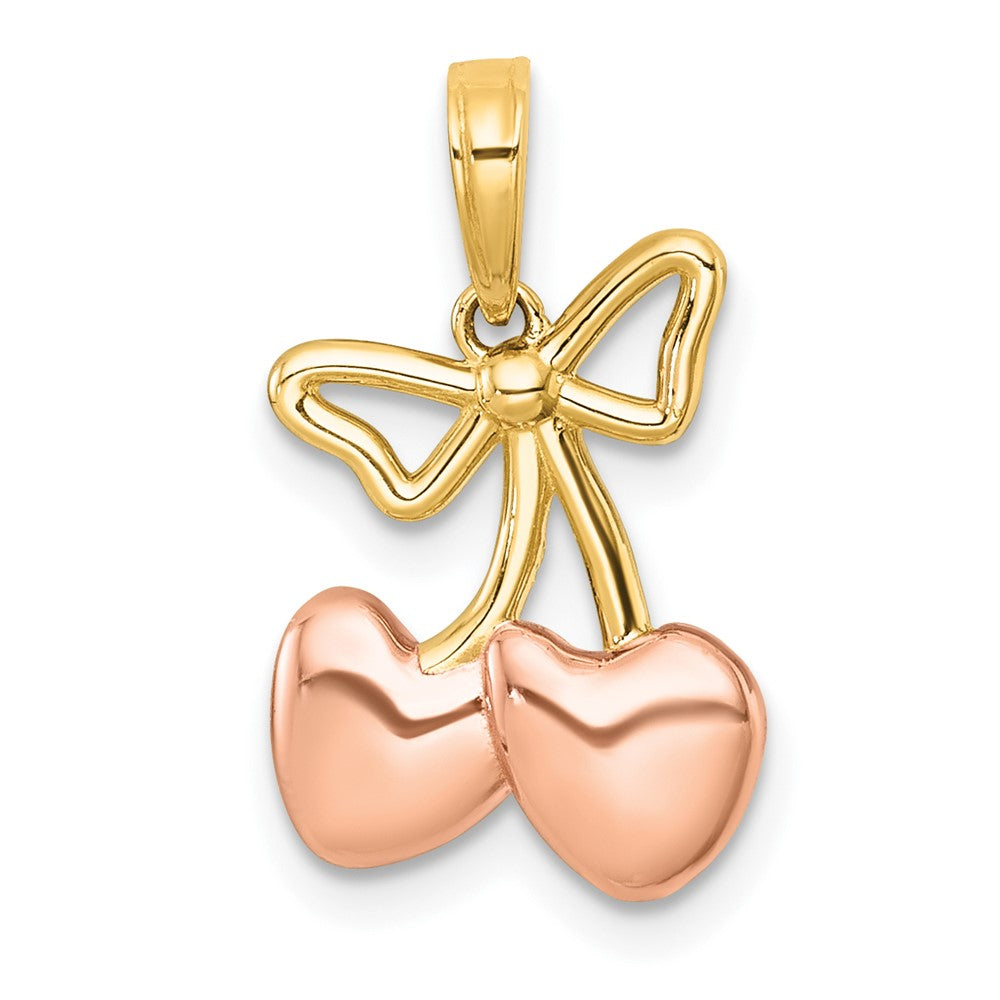 14K Gelbgold mit Rhodium-Beschichtung, poliert, Herz-Kirschen-Charm
