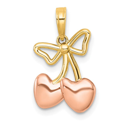 14K Gelbgold mit Rhodium-Beschichtung, poliert, Herz-Kirschen-Charm