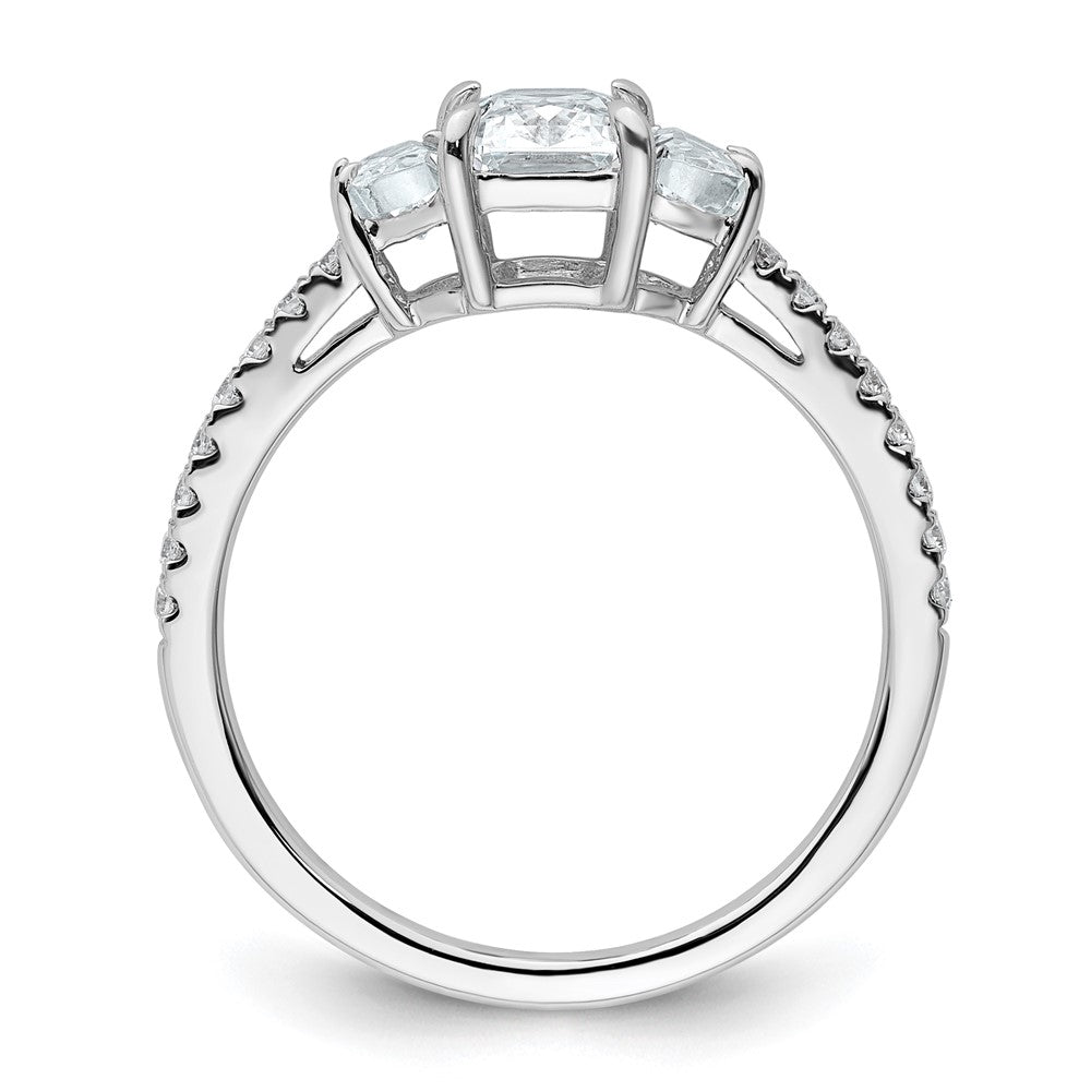 14K Weißgold Verlobungsring mit Halbmond, Drei-Steine-Fassung, 0,75 ct. Labor-Diamanten VS+ F+, 1 ct. Center-Radiant, Semi-Mount