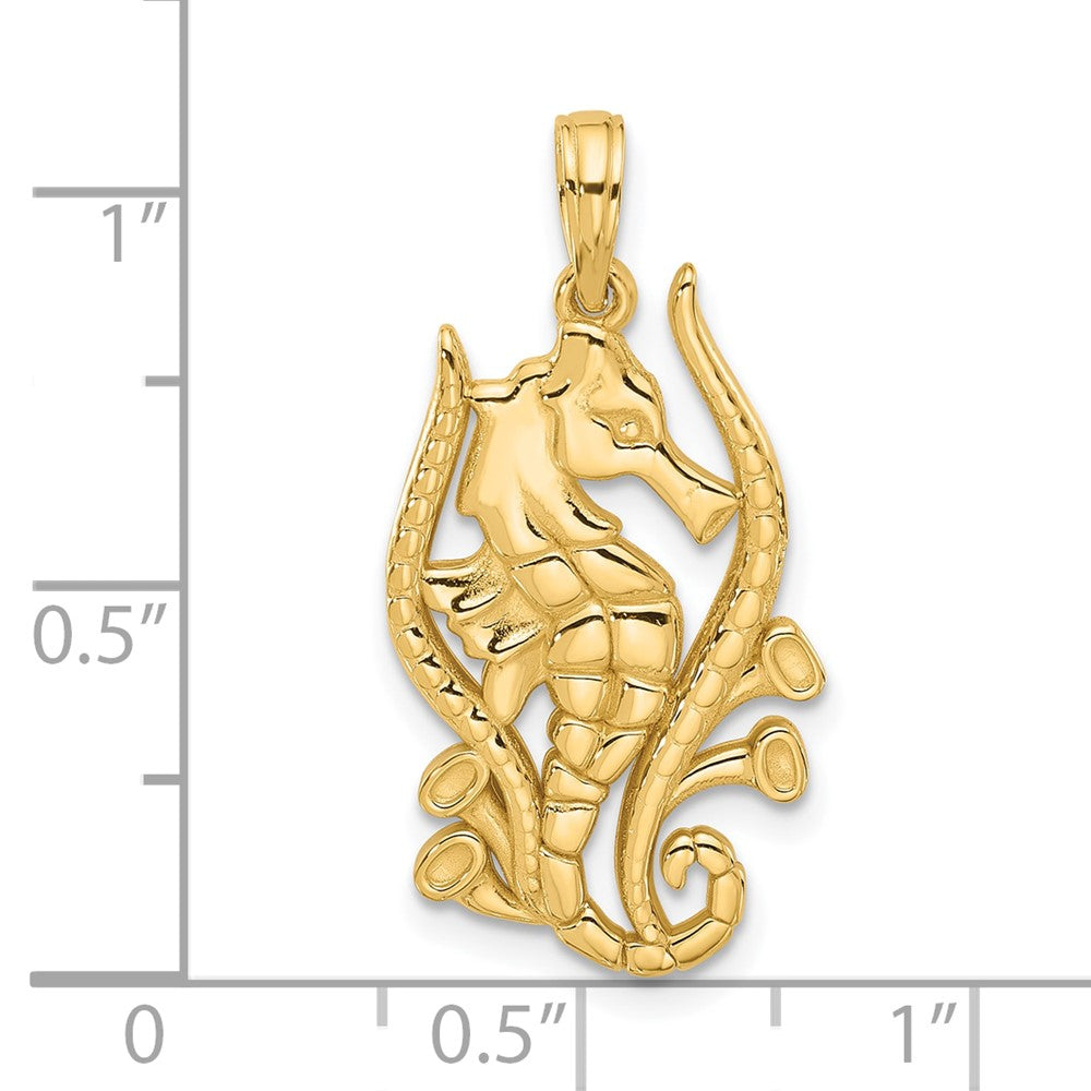14K Gelbgold Charm „Seepferdchen im Seetang“, poliert