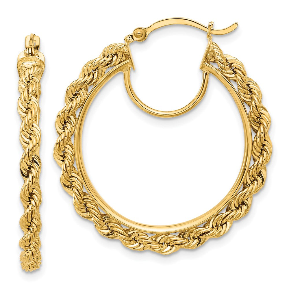 14K Gelbgold Ohrringe Creolen, poliert und diamantiert, Kordel-Design, 2,95 mm