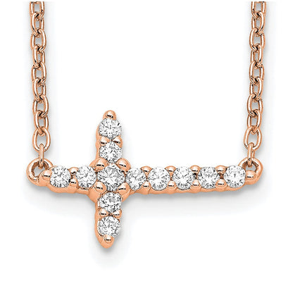 14K Roségold 1/6 Karat Diamant Seitlich Kreuz 18 Zoll Halskette