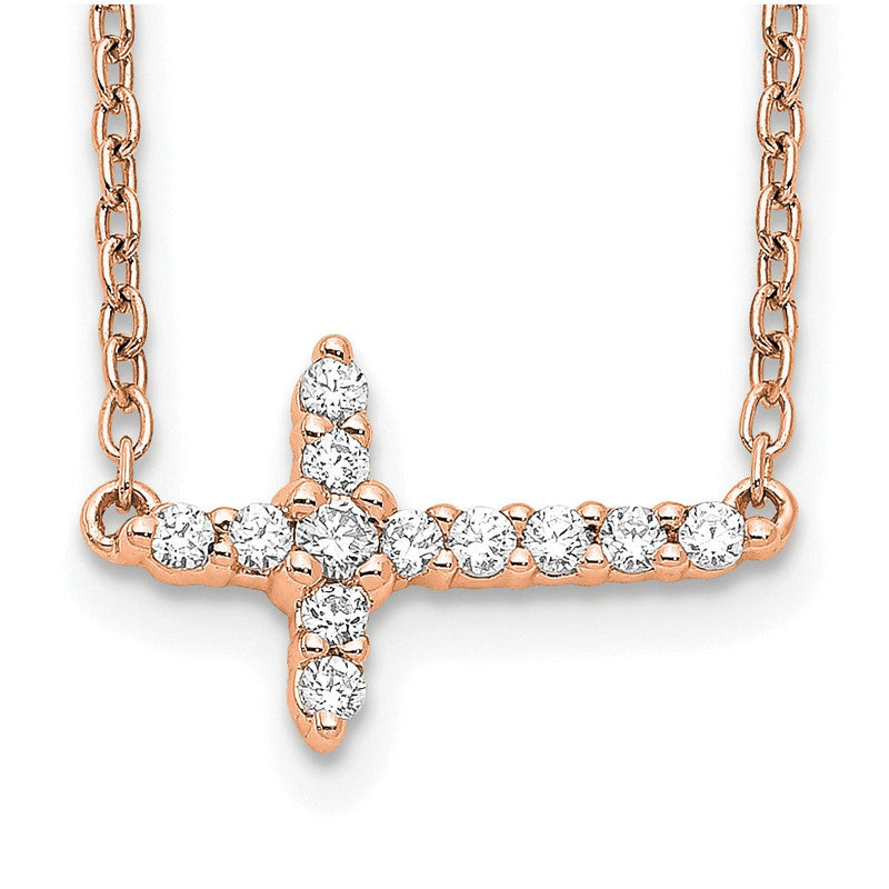 14K Roségold 1/6 Karat Diamant Seitlich Kreuz 18 Zoll Halskette
