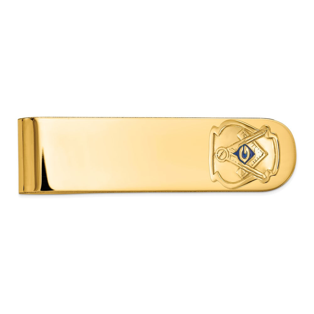 14K Gelbgold Herren Poliert und Strukturiert mit Blau Emaille Freimaurer Klein Geldklammer