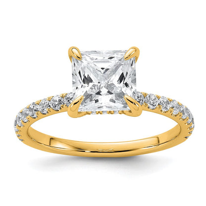 14K Gelbgold 2,5K Zertifizierter Laborgezüchteter Diamant VS/SI+ G+ Princess Solitär-Verlobungsring mit Flair, komplett