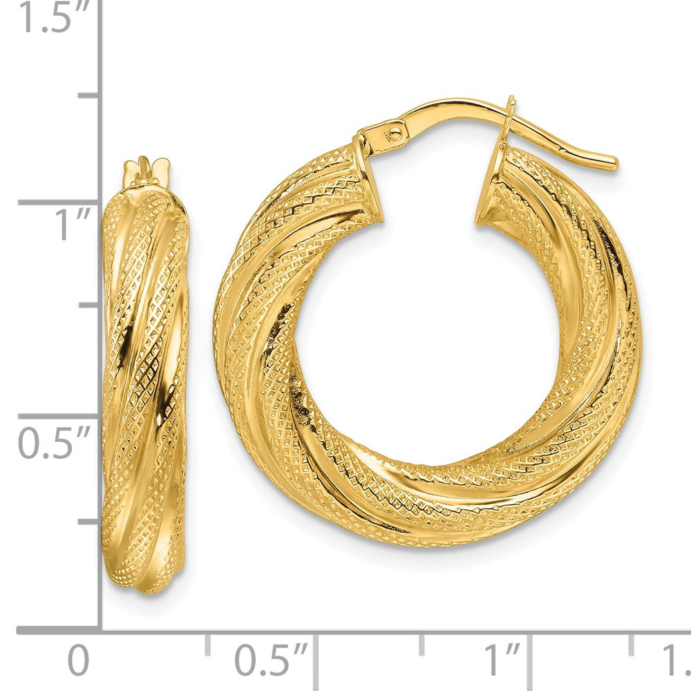 14K Gelbgold Poliert 4.7mm Strukturiert Gedreht Rund Creolen