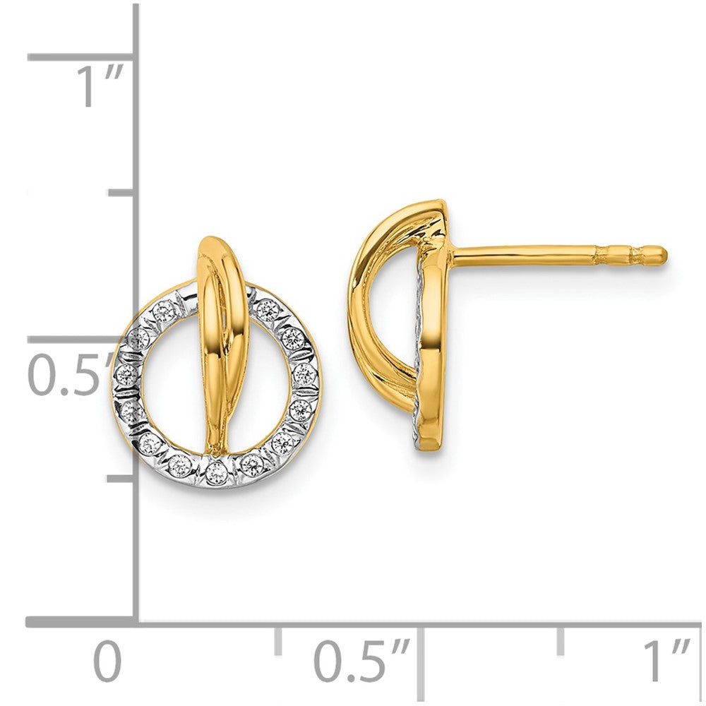 14K Gelbgold poliert 0,1 ct. Diamant offener Kreis Ohrhänger mit Steckverschluss