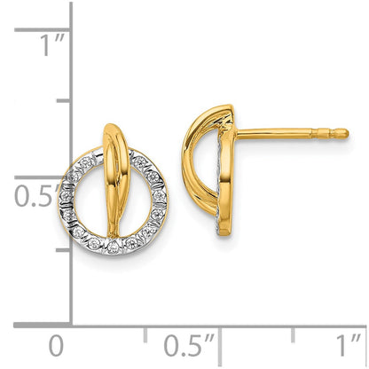14K Gelbgold poliert 0,1 ct. Diamant offener Kreis Ohrhänger mit Steckverschluss